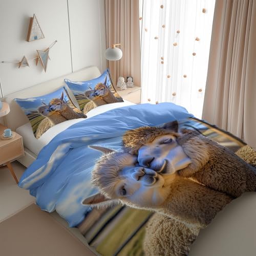 California King Duvet Cover Set Animals Alpacas in Love Soft