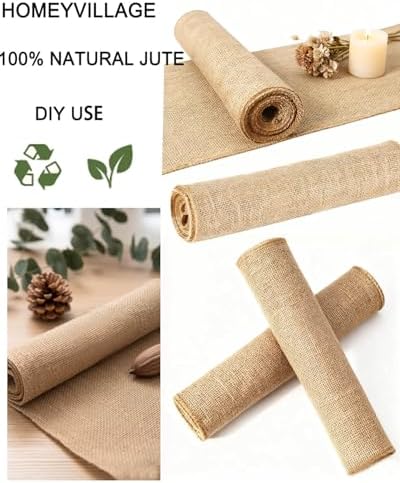 12×108 Inch Natural Burlap Table Runner, No-Fray Rustic Jute Hessian