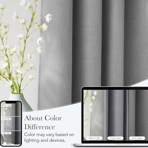 NICETOWN Short Faux Linen Light Grey Blackout Curtains 63 inches Long