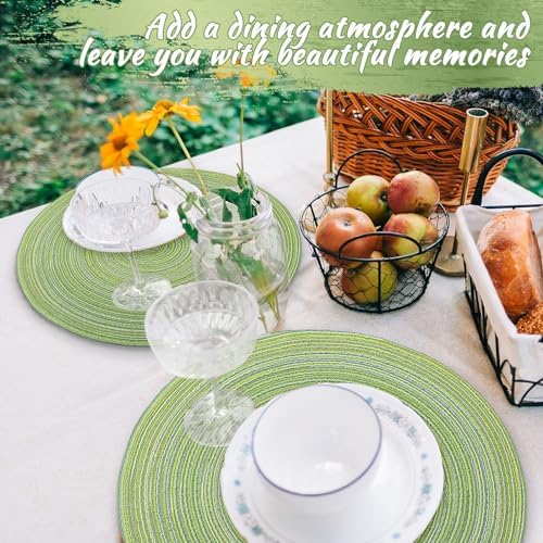 12 Pcs 12 Pcs Round Placemats 14.2 Inch Woven Braided Placemats, Sage