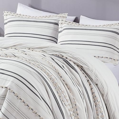 Chezmoi Collection 3-Piece Clip Jacquard Cotton Duvet Cover Set King