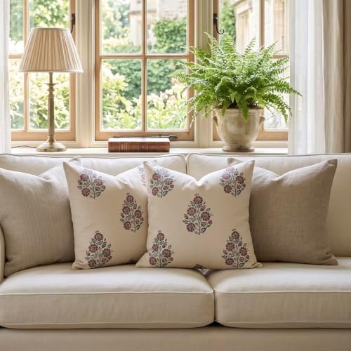 DOMVITUS Decorative Floral Pillow Covers 18x18 Set of 2 for Couch, Red