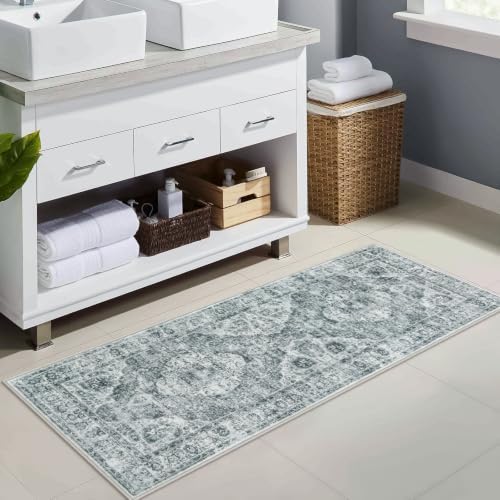 Uphome Bathroom Runner, Distressed Tribal Farmhouse Gray Bathroom Mat
