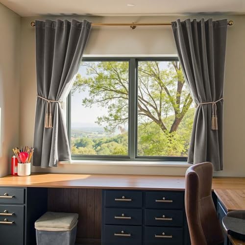 Lazzzy Velvet Light Gray Curtains 63 Inches Long Thermal Insulated