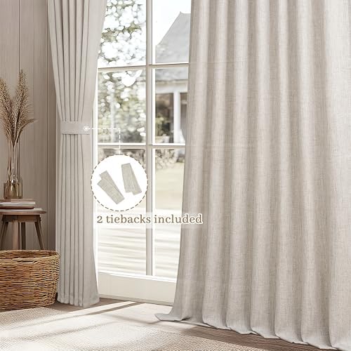 Semi Sheer Curtains 108 Inches Long for Living Room, Luxury Linen