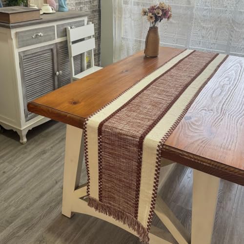 Macrame Table Runner Caramel Rust Fall Boho Woven Farmhouse Rustic