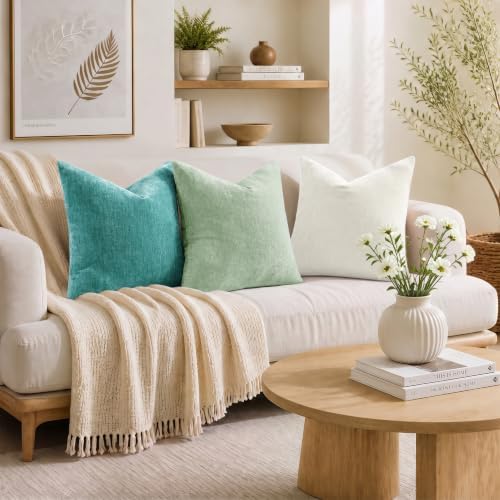 decorUhome Soft Chenille Aqua Haze Throw Pillow Covers 22X22 Set of 2