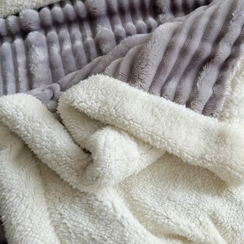 UKELER Sherpa Throw Blankets 60 × 80 inch, 470 GSM Striped Sherpa
