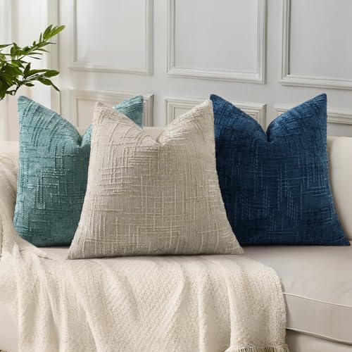 decorUhome Textured Chenille Throw Pillow Covers 20x20 Set of 2 Teal