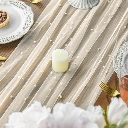 Artoid Mode 10-Pack Pearl Beige Gauze Table Runner 10FT Home Decor