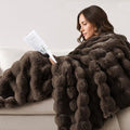 WDCOZY Luxury Bubble Throw Blanket, Brown Faux Rabbit Fur Mink Plush