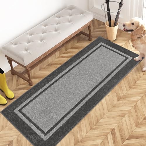 PURRUGS Hallway Runner Rug, 24" x 60", Light Grey & Dark Grey