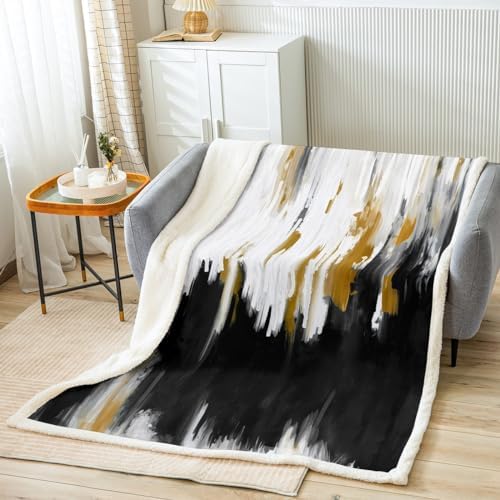 Erosebridal Black Grey Abstract Sherpa Throw Blanket Twin 60"x80"