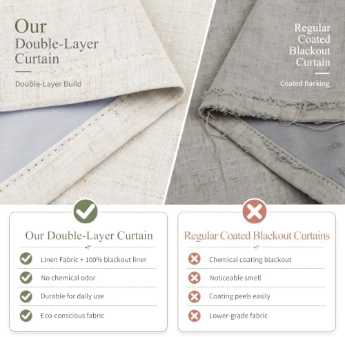 Jowels Natural Pinch Pleated Linen Blackout Curtains 90 inch Long 2