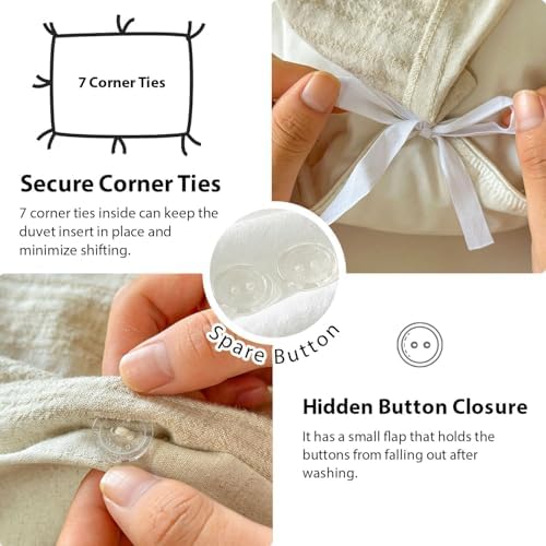 Simple&Opulence Linen Duvet Cover King Size, 3 PCS Natural Linen