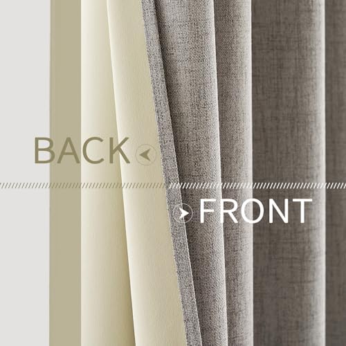MIULEE 100% Blackout Linen Curtains for Bedroom 52x84 Inches Warm