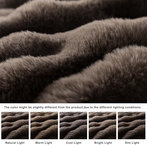 WDCOZY Luxury Bubble Throw Blanket, Brown Faux Rabbit Fur Mink Plush