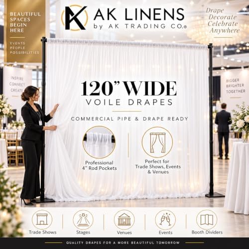 AK TRADING CO. 120" Wide (10Ft Wide) IFR Sheer Voile Drape Panels for