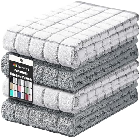 Homaxy Large Premium Cotton Kitchen Towels 16"x 28", 4 Pack, Grey