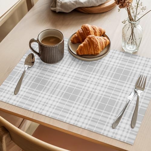 Cotton Linen Placemats for Dining Table Set of 8 White Gray Checked