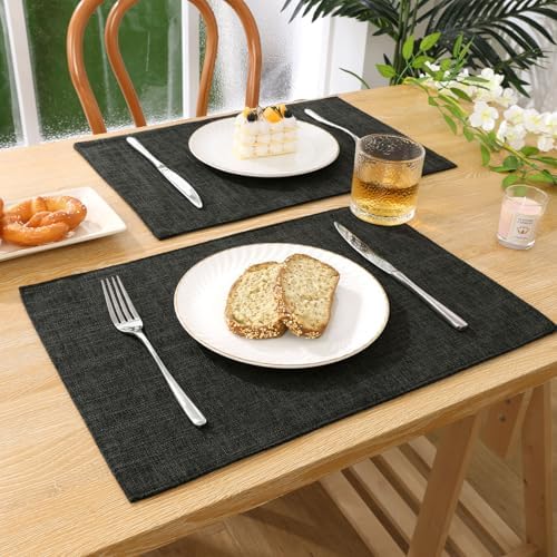 SHACOS Washable Woven Fabric Placemats Set of 6 Heat Resistant Place