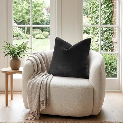 Pallene Faux Fur Decorative Throw Pillow Covers 18x18 Set of 2, Black