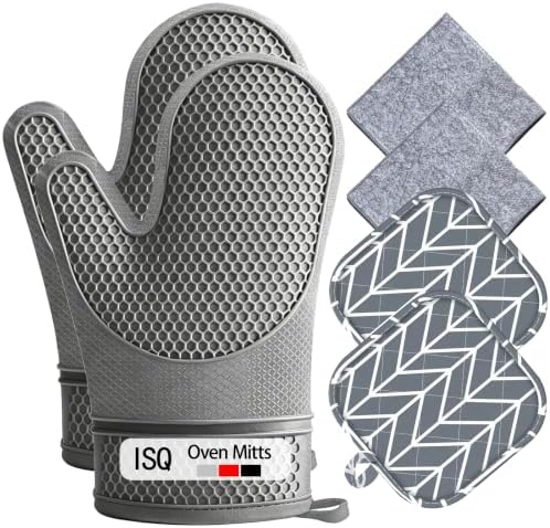 ISQ 6Piece Silicone Oven Mitts and Pot Holder Set Heat-Resistant up to