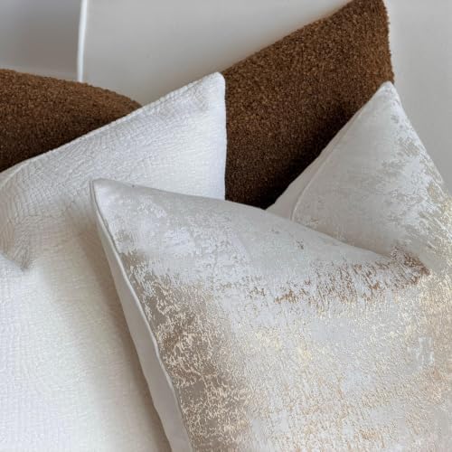THE-TINOART Textured Beige and Metallic Gold Jacquard Throw Pillow