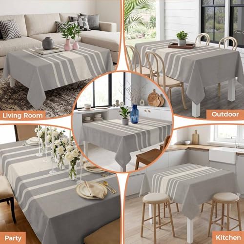 Vintage Gray Beige Stripe Rectangle Tablecloth 60x120