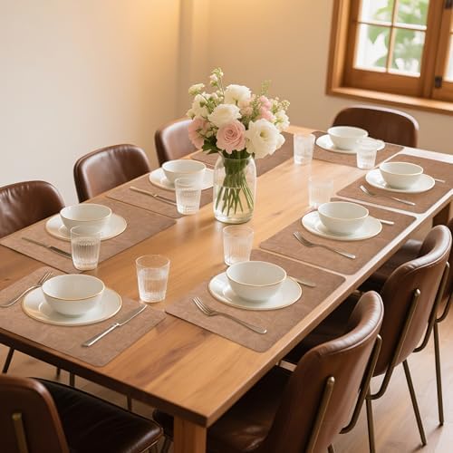 Maxpearl Faux Leather Placemats Set of 8, Easy to Clean, Brown