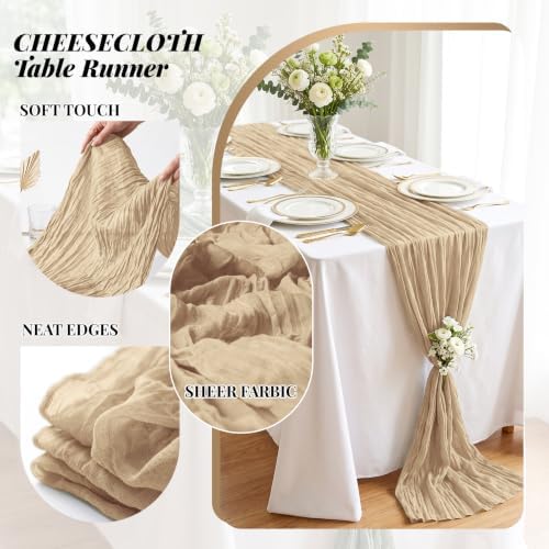 10 Pack Beige Cheesecloth Table Runner 17x108 Inch Boho Gauze Cheese