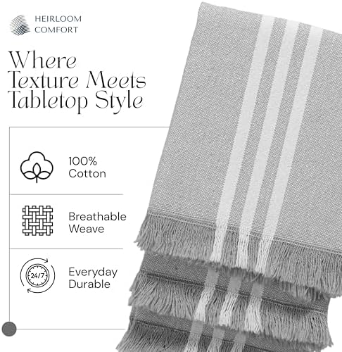 12 Pack Monochrome Stripe Kitchen Towels with Fringes, 16x26 Inch