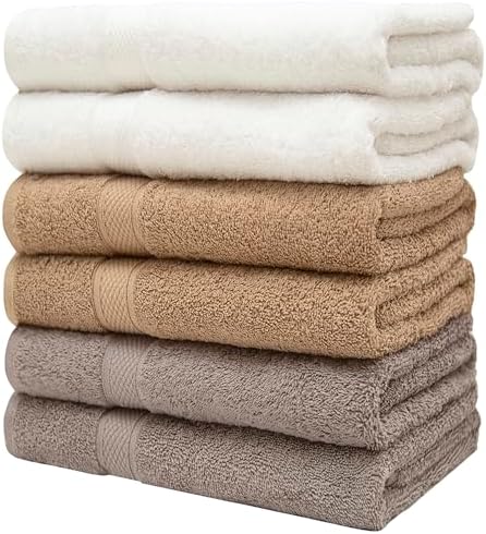 Pleasant Home Bath Towels Set of 6 (24” x 50”) 100% Cotton, Neutral