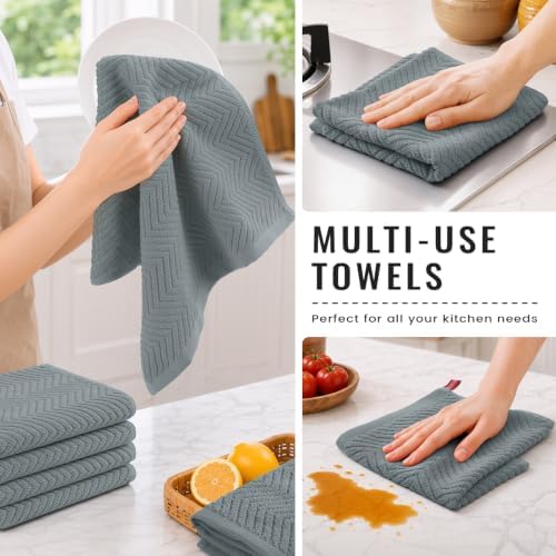 Homaxy 8 Pack 100% Cotton Kitchen Towels and Dishcloths Set, Grey
