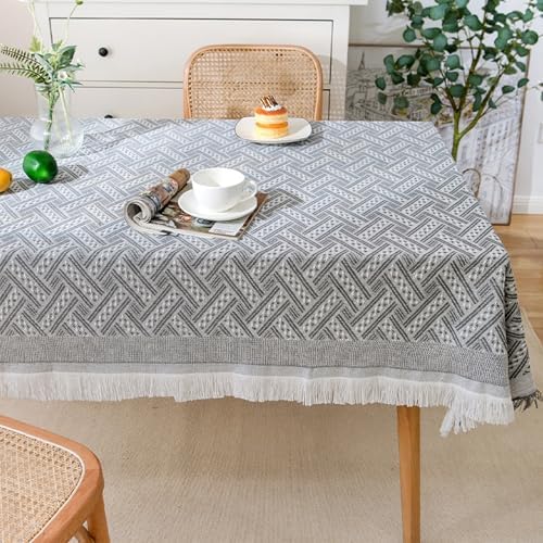Cotton Linen Rectangle Tablecloth, Washable Wrinkle Free Table Cloth