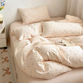 Boho Polka Dots Beige Duvet Cover Set Queen 100% Cotton Bedding Set