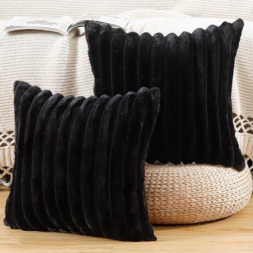 MADIZZ Set of 2 Faux Wool Plush Decorative Throw Pillow Covers 18x18
