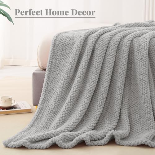 Whale Flotilla Soft Fleece King Size Bed Blanket, Light Grey