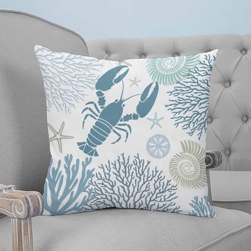 Pillow Covers 20x20 Set of 2, Teal Blue Coastal Square Throw Pillow