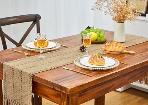 FEXIA Boho Table Runner Fall Burlap Brown Coffee Table Decor 12x90