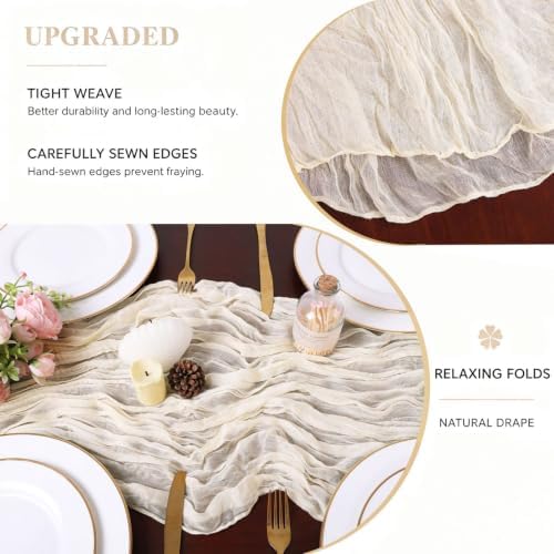 12 Pack Beige Cheesecloth Table Runner 17x108 Inch Easter Spring Boho