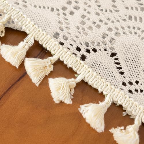 Boho Crochet Cotton Lace Tablecloth Rectangle 52 x 70 Inch Beige