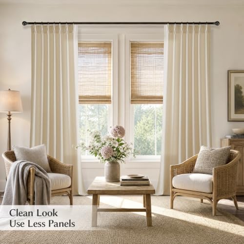 Semi Sheer Pinch Pleated Linen Curtains for Living Room 96 Inches