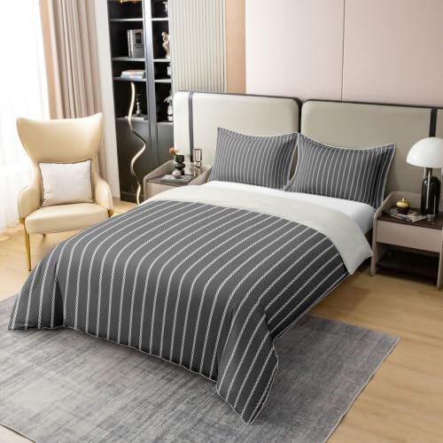 Feelyou Retro Dark Gray Striped Duvet Cover 100% Cotton Soft Cozy King