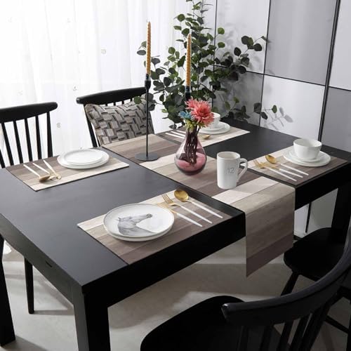 Brown Farmhouse Table Mats Set of 6 With Table Runner 90 Inches Long