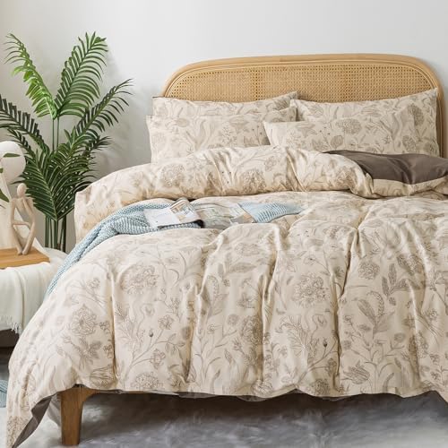 Zusbest Floral Duvet Cover Queen 100% Percale Cotton, Brushed for