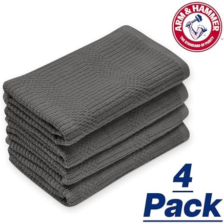 ARM & HAMMER Pure Cotton Kitchen Towels, Popcorn Terry, 4 Pack, 100%