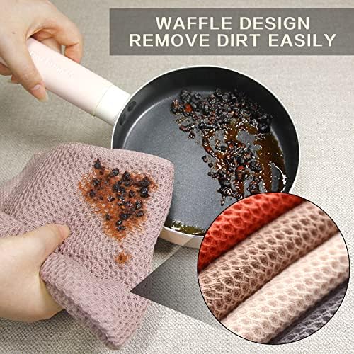 BALCONY & FALCON Kitchen Towels 4 Pack, Cotton Waffle Dish Towels, Tan