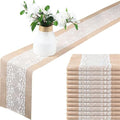 Shimeyao 12 Pcs Burlap Table Runners White Lace 11.8 x 70.9 Inch