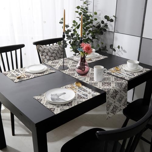 Classic Boho Table Runner and Placemats for Dining Table, Burlap